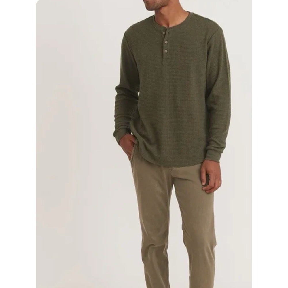 Marine Layer Olive Green Waffle Henley Shirt